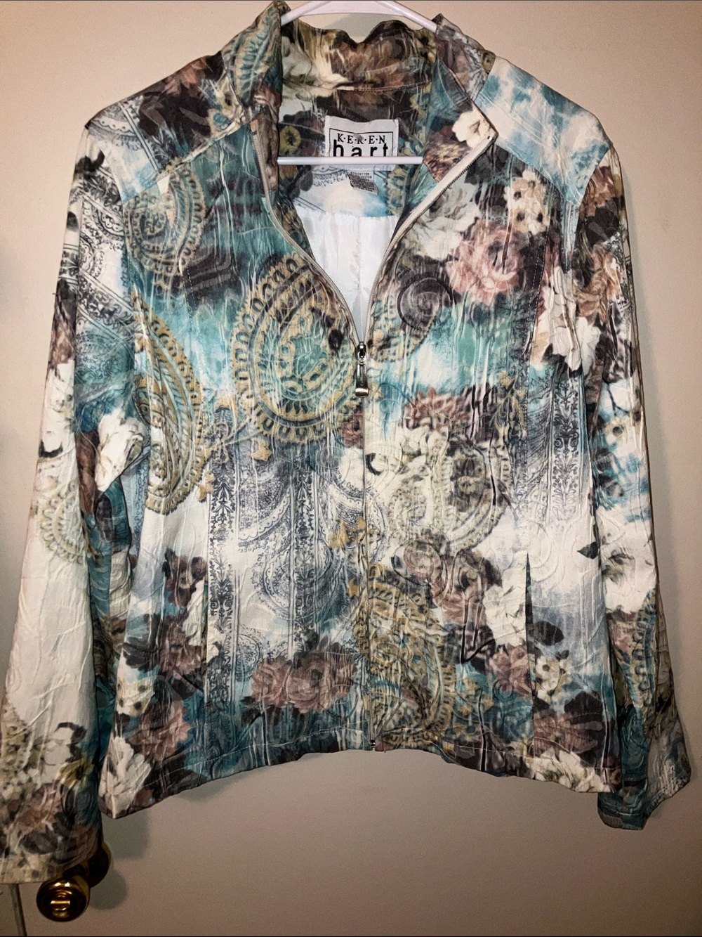 KEREN hart Turquoise Floral Paisley Zip Jacket XL